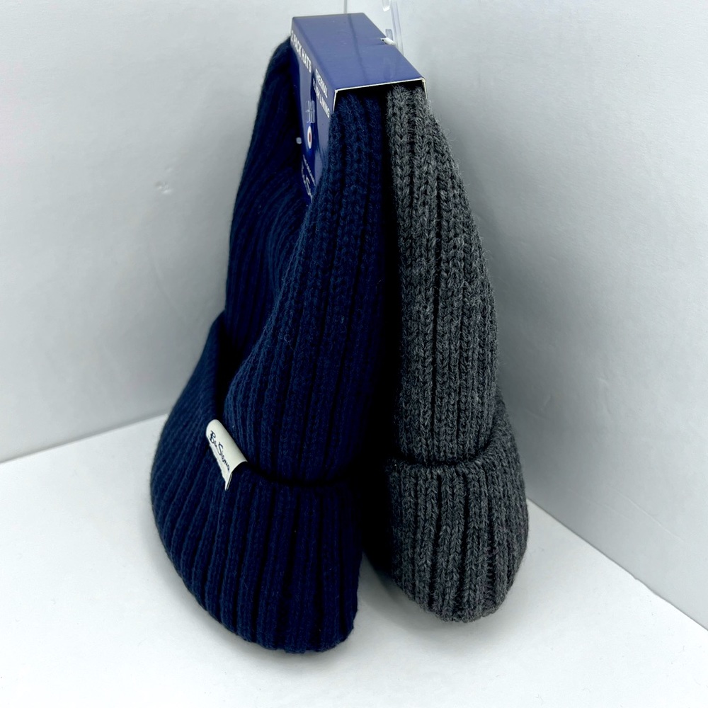 BEN SHERMAN, 2 PACK BEANIE SET, THERMAL PLUSH LINING UNISEX, ONE SIZE,GREY, NAVY - Picture 4 of 15